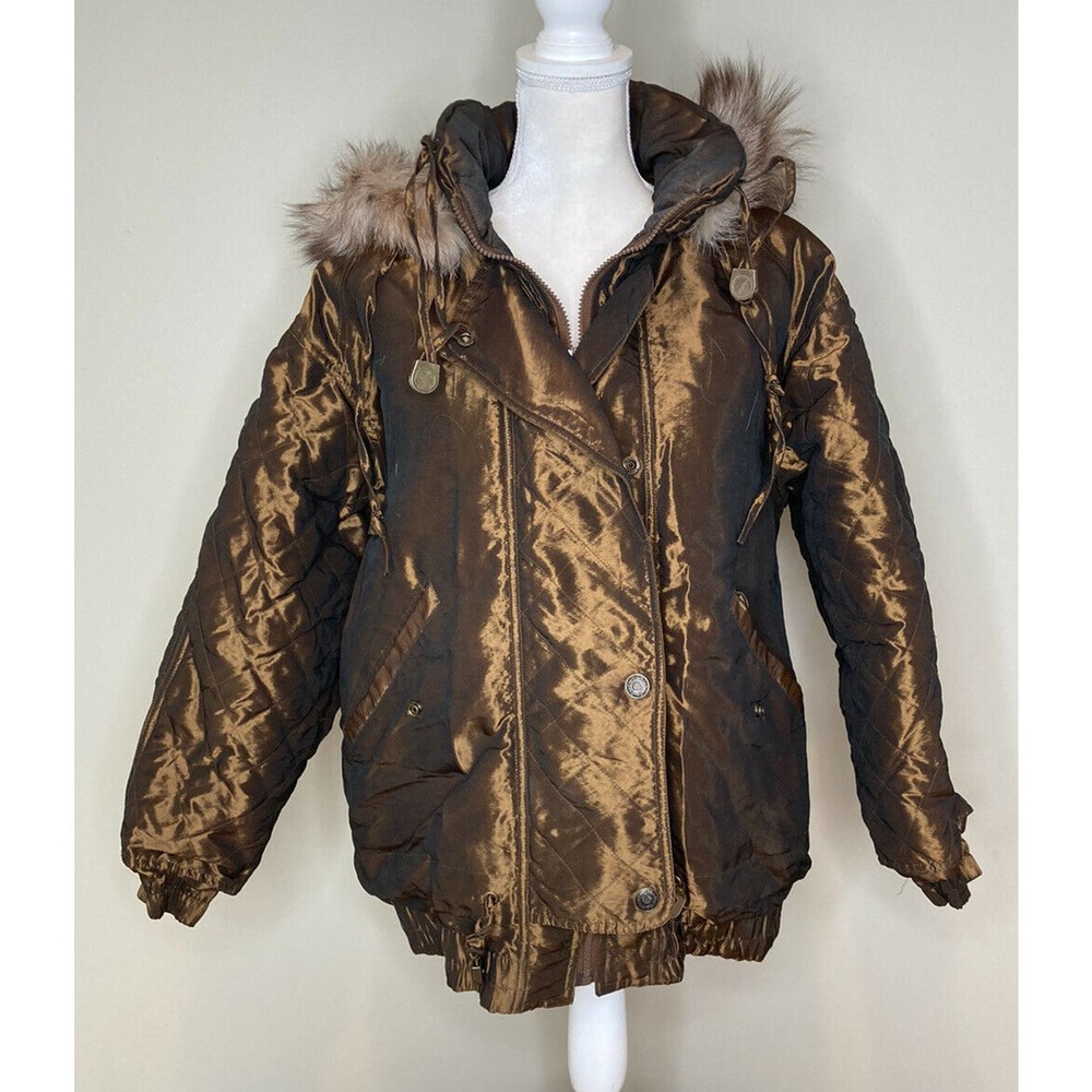 Vintage AT EASE Fox Hair Hooded Puffer Parka M